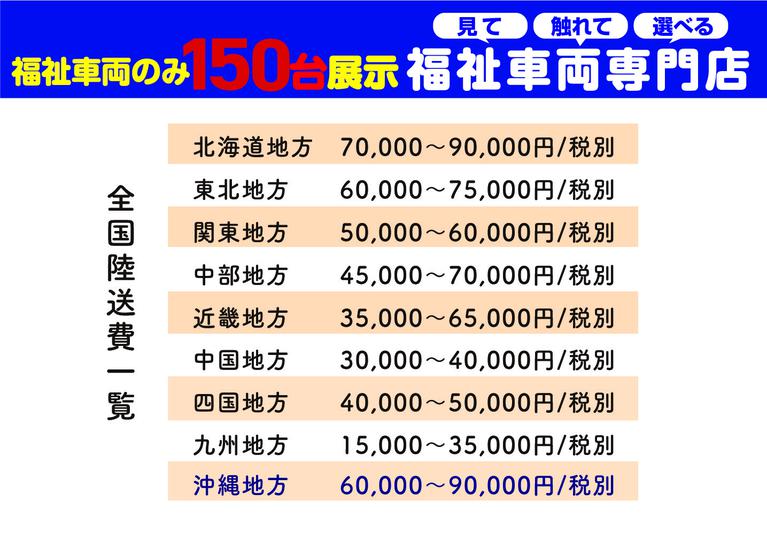 全国発送可能です。陸運費用を参考に掲載しておりますが正確な陸送費用はお問い合せ下さい。